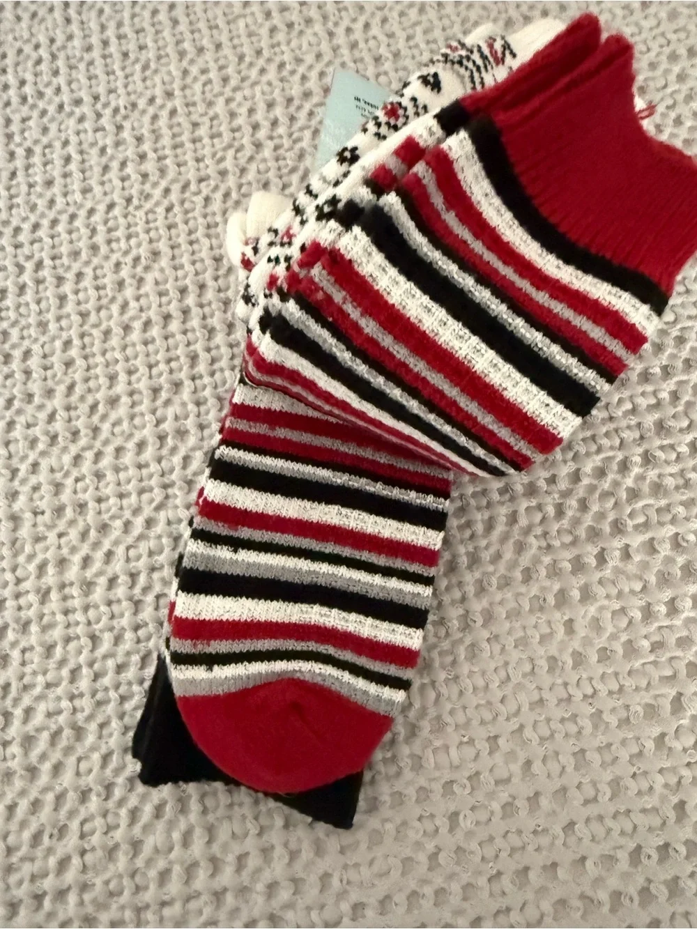 Muk Luks Women's Boot Socks in White, Black & Red - 3 Pair Pack